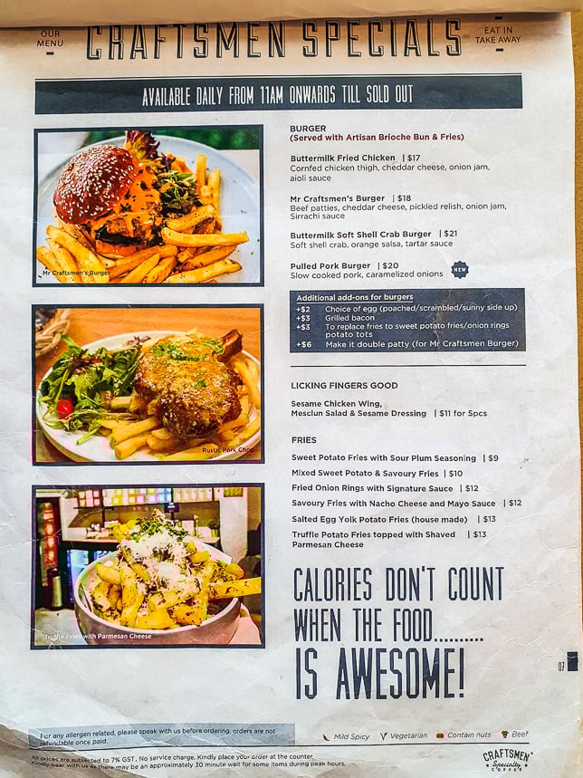 Craftsmen Specialty Coffee Menu