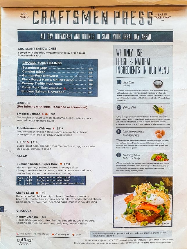 Craftsmen Specialty Coffee menu