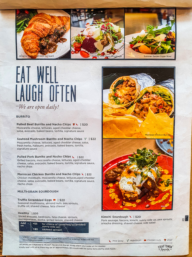 Craftsmen Specialty Coffee Novena menu