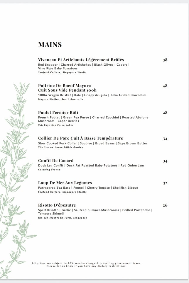 The Summerhouse Dinner Menu