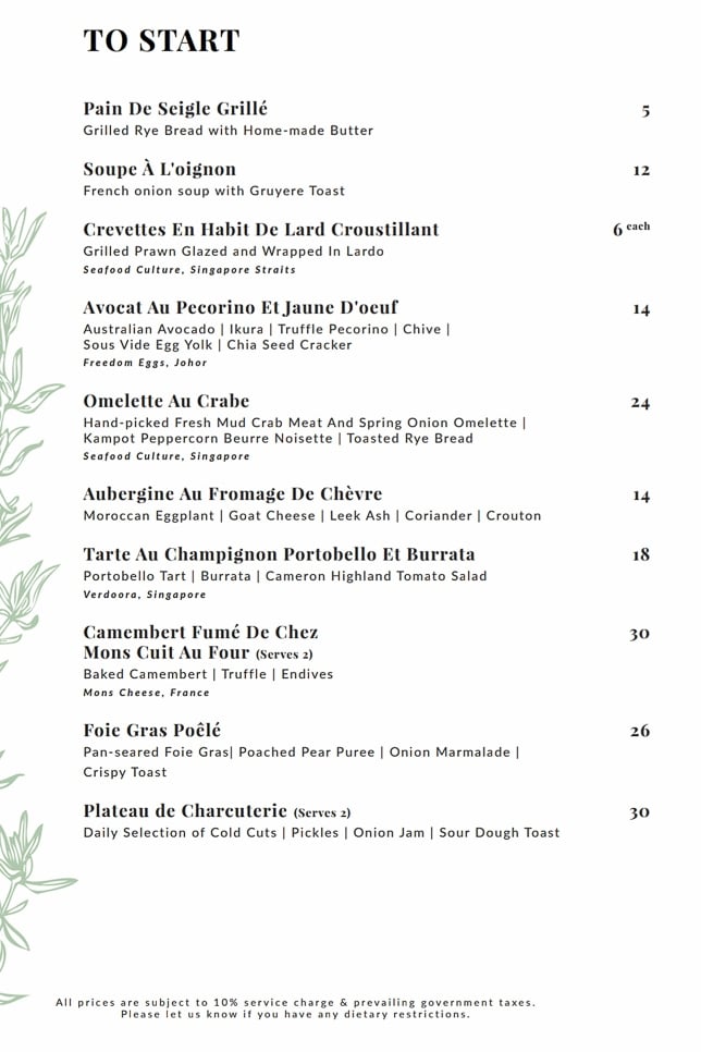 The Summerhouse Dinner Menu