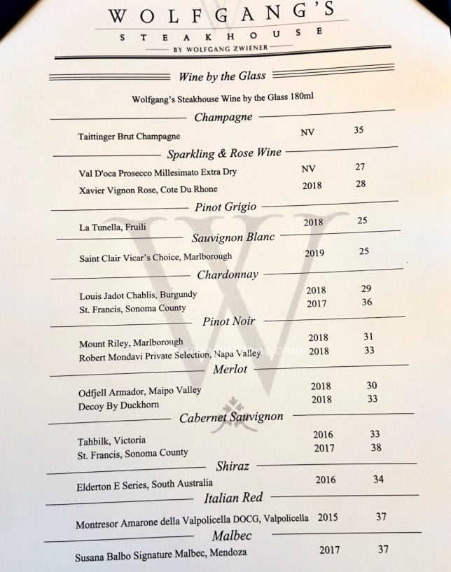 Wolfgang's Steakhouse Singapore Wine List