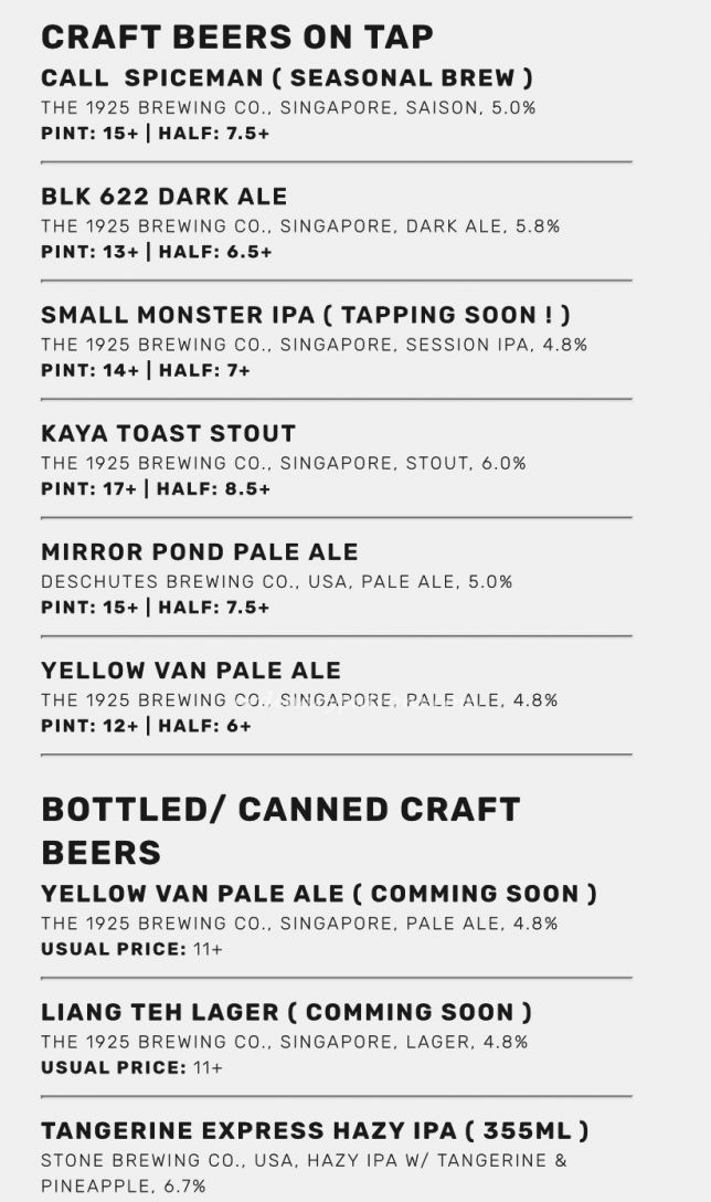 1925 Brewing Co.Review  Beer menu