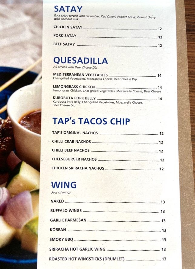 TAP Craft Beer Raffles City Food Menu