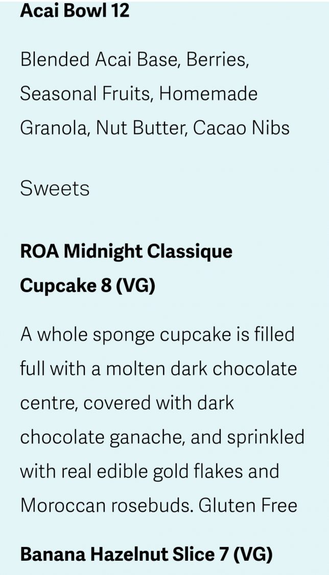 Menu of East Coast Commune 