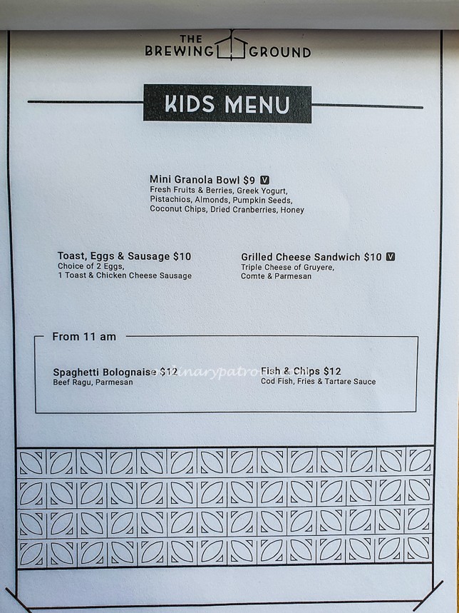 The Brewing Ground Kids Menu 