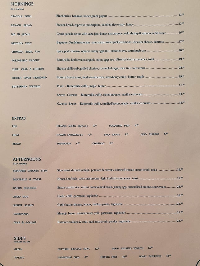 Neptune Menu for Brunch & Lunch