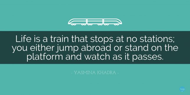 Life is a train that stops at no stations; you either jump abroad or stand on the platform and watch as it passes. - Yasmina Khadra 

quote