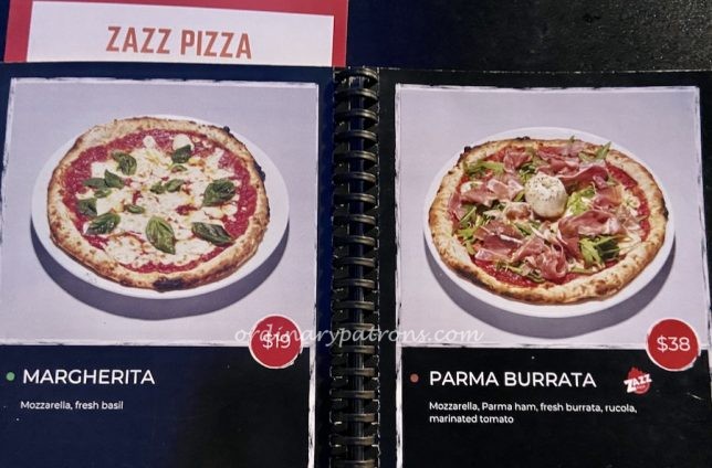 Zazz Pizza menu