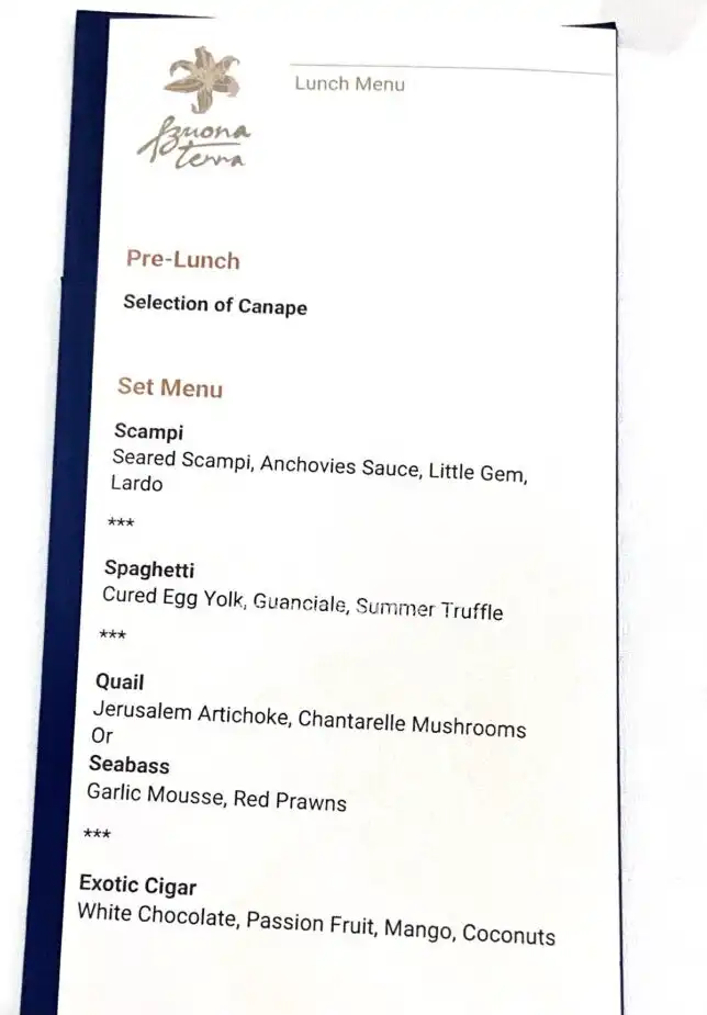 Buona Terra Lunch Menu Michelin Star Italian Restaurant Singapore