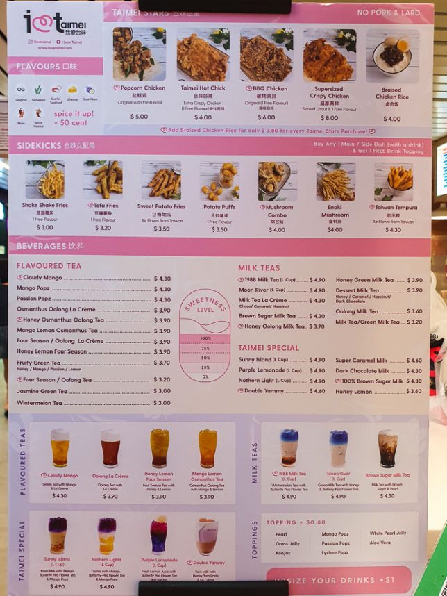 Menu of I Love TaiMei 我愛台妹 Singapost Centre