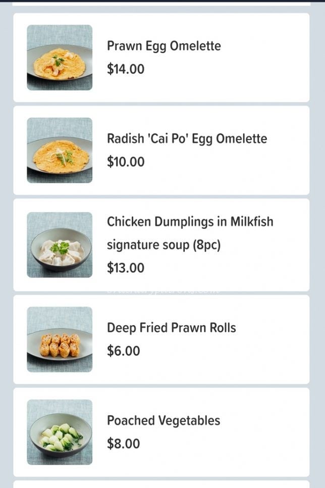 Milkfish Millenia Walk Menu