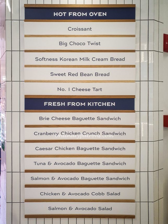 Paris Baguette Bakery Café Menu Board
