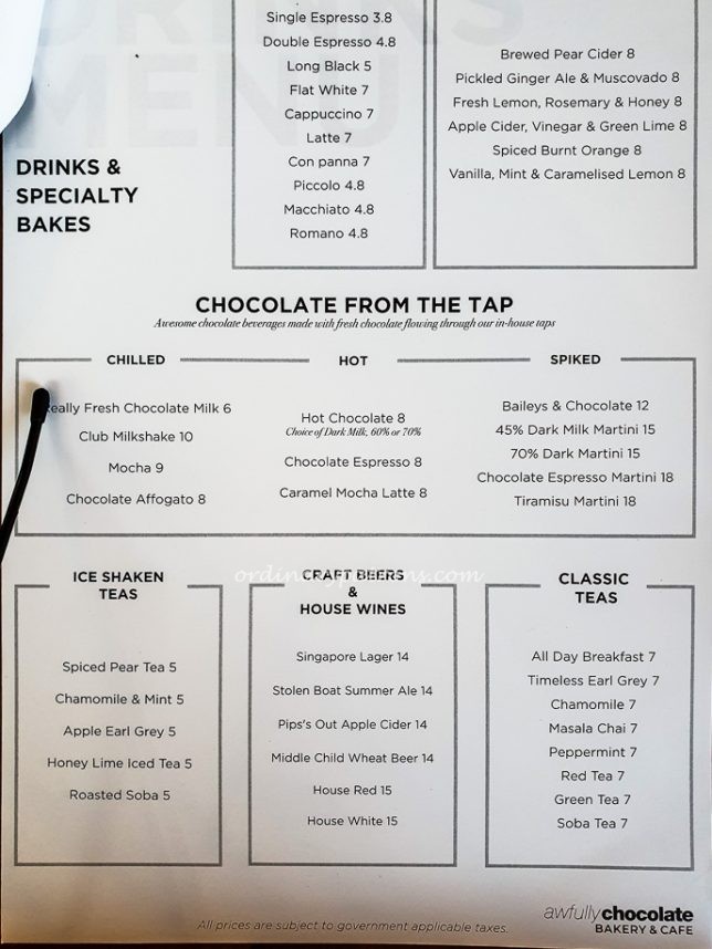 Awfully Chocolate Bakery & Cafe Menu - Drink & Cakes
