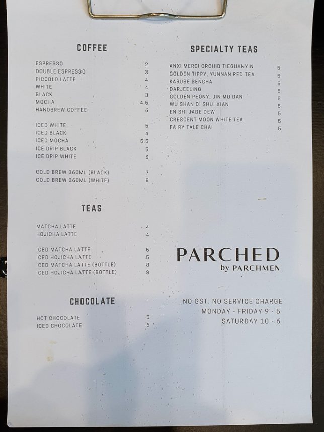 Menu of Parched Cafe
