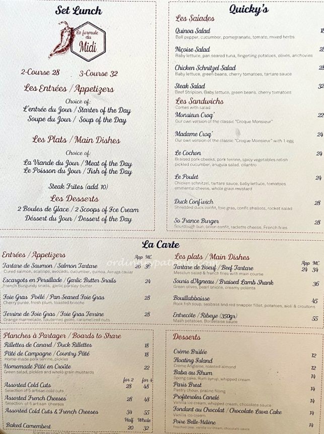 So France Orchard Menu French Restaurant at Orchard Towers 