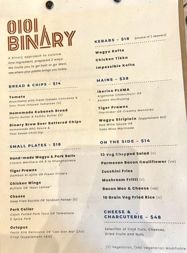 new Binary Restaurant at Palais Renaissance Singapore Menu