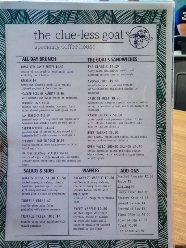 The Clueless Goat Menu