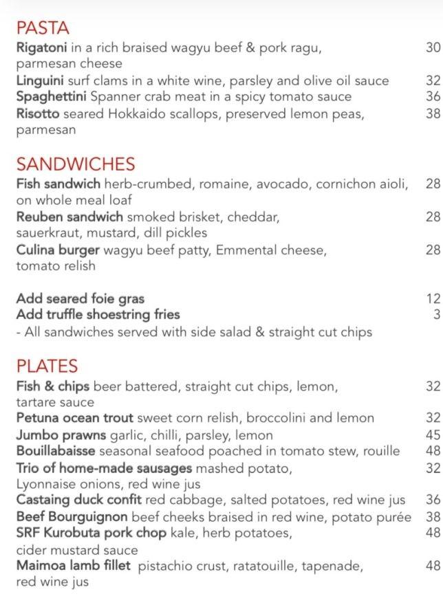 Culina at COMO Dempsey Hill Menu 