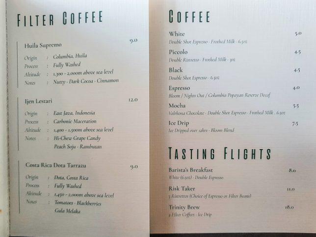 Coexist Coffee menu