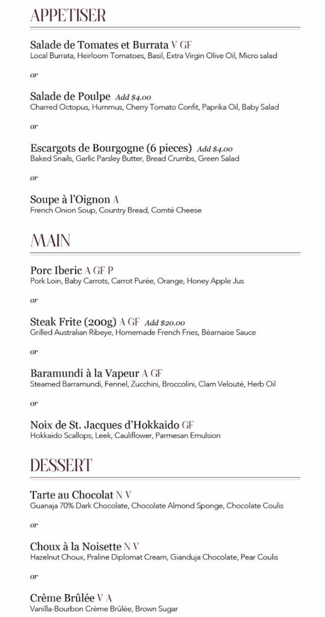 Brasserie Les Saveurs Set Lunch Menu