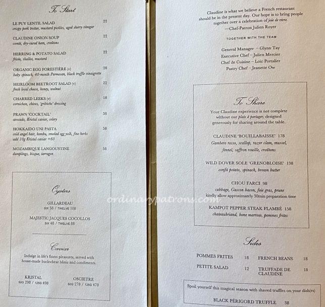 Claudine Restaurant Menu