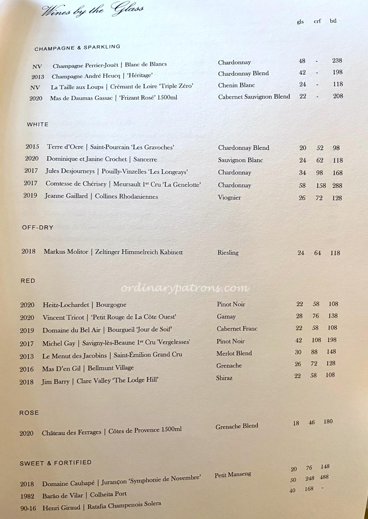 Claudine Restaurant Review Dempsey Singapore, wine list