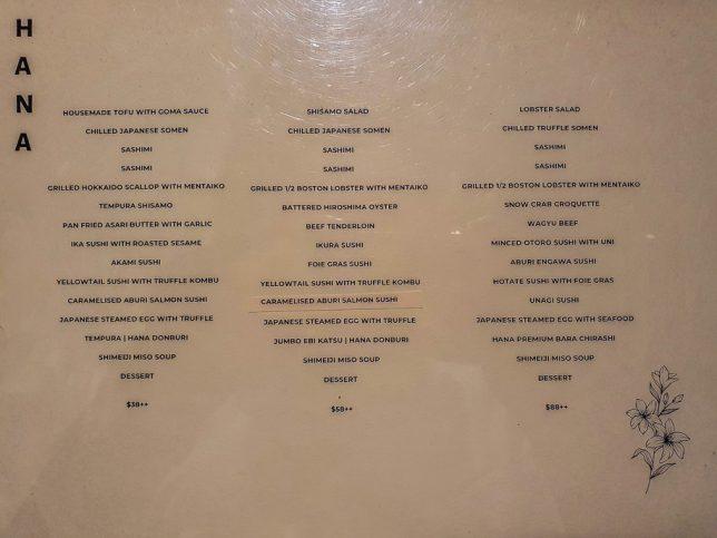 Hana Restaurant Menu