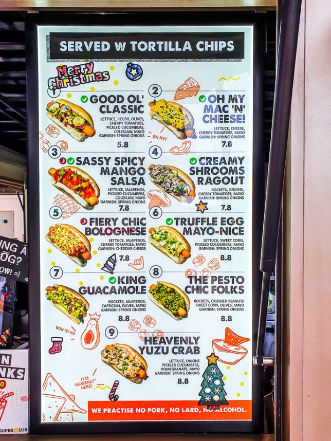 Super Sub Hotdogs Menu