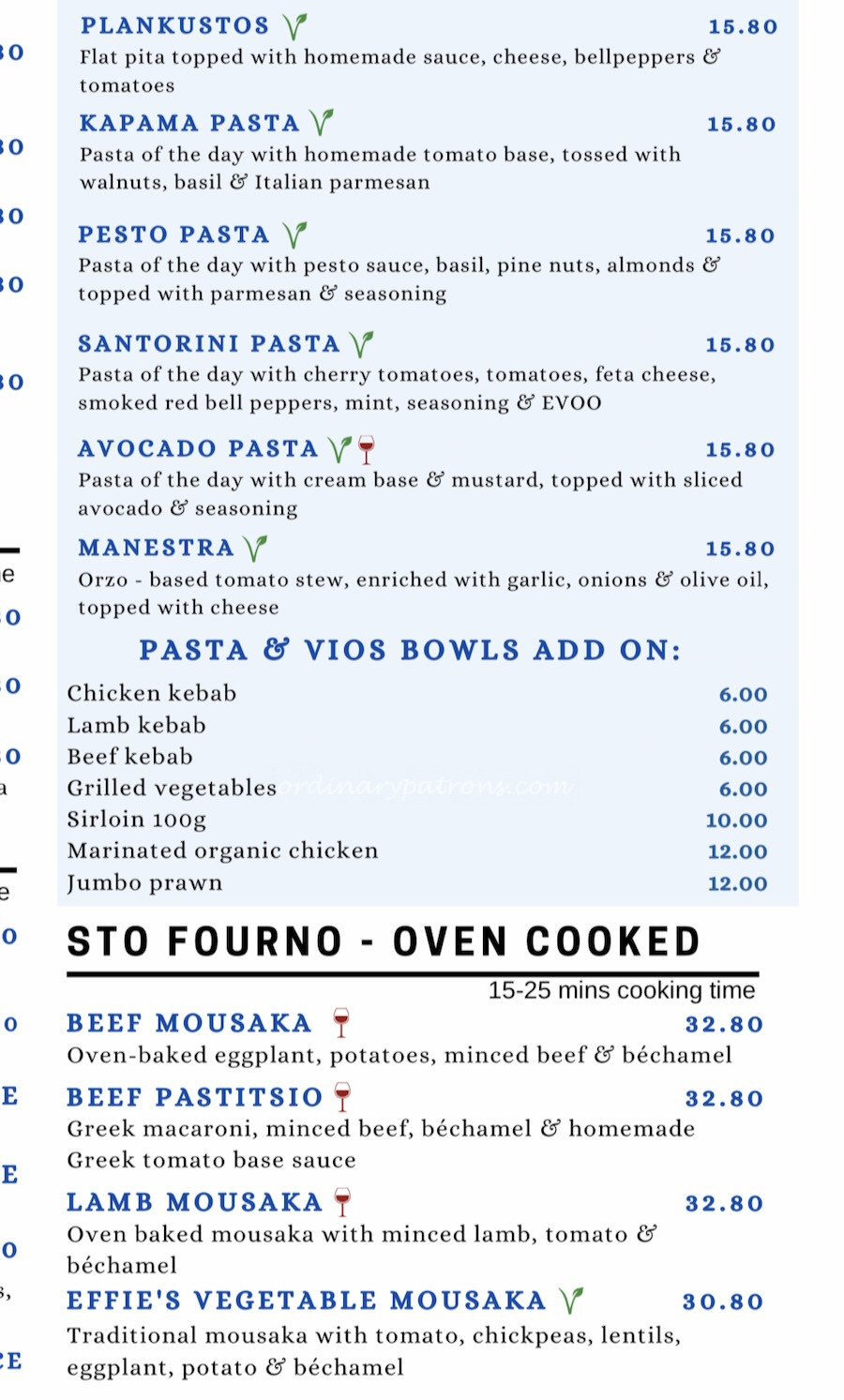 Blu Kouzina Siglap menu