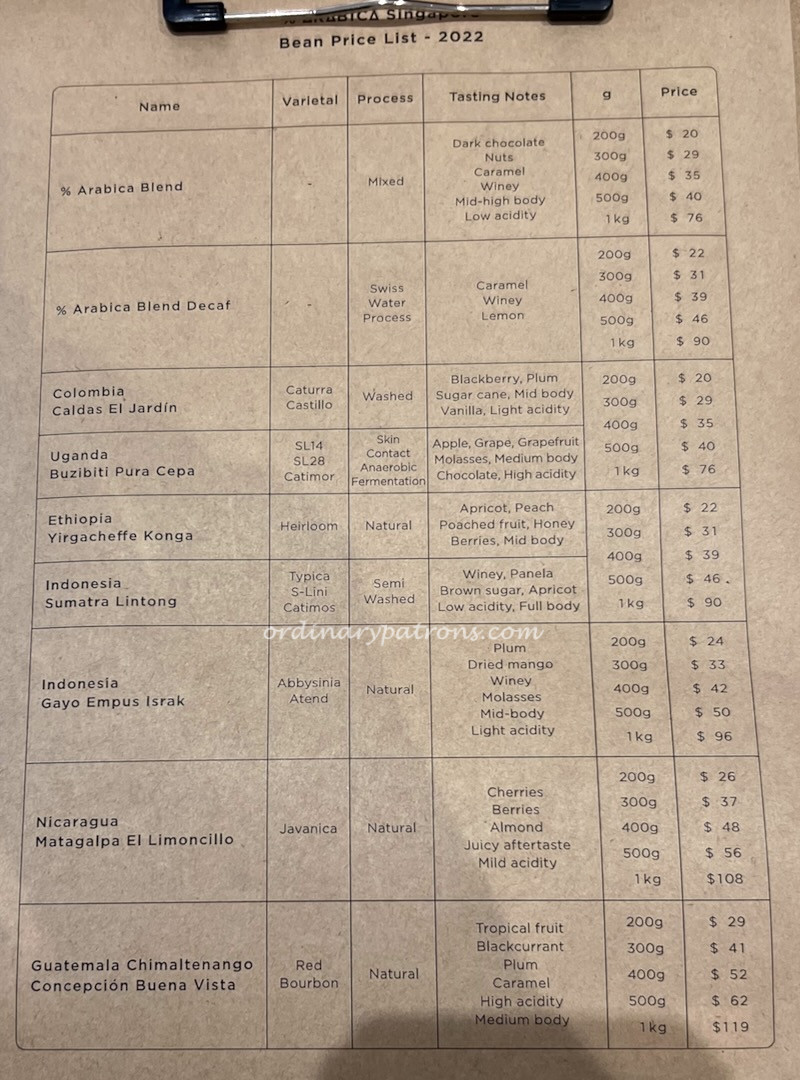 % Arabica Menu :Coffee at Holland Village