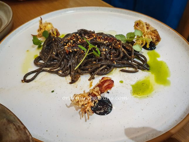 Squid Ink Capellini with Fried Baby Squids at Lumbre