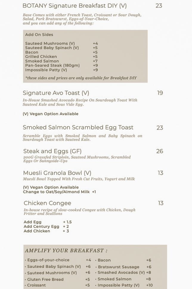 Botany Cafe menu