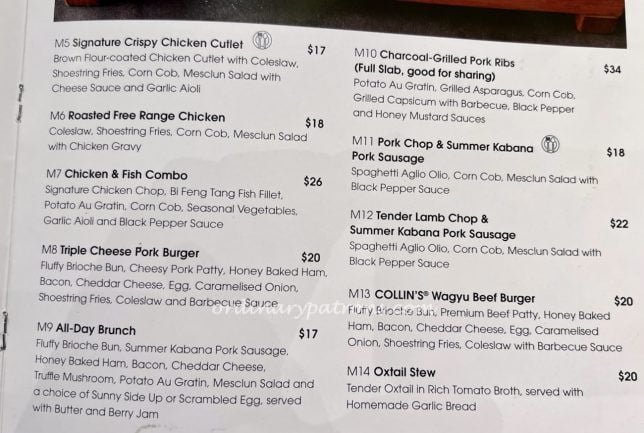 Collin's Westgate Menu