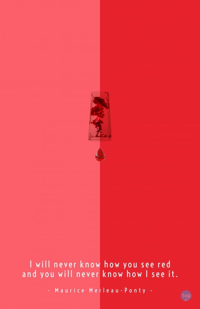 I will never know how you see red and you will never know how I see it. 
Maurice Merleau-Ponty
quote
