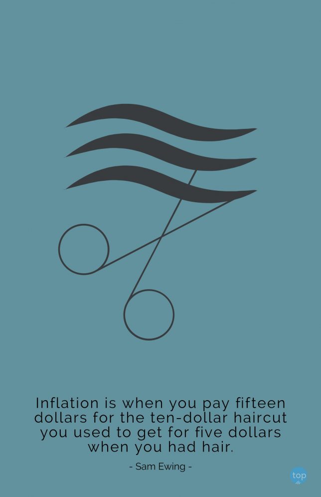 Inflation is when you pay fifteen dollars for the ten-dollar haircut you used to get for five dollars when you had hair.  - Sam Ewing
quote