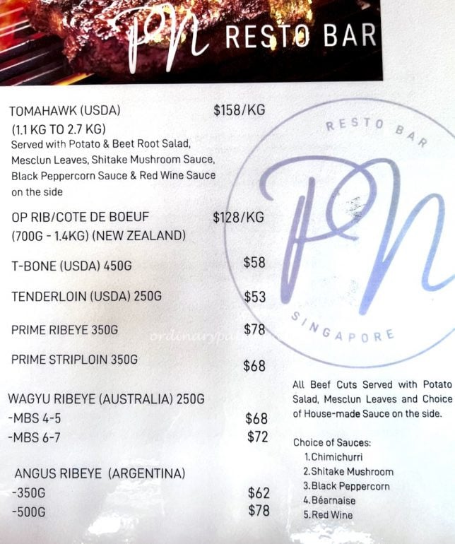 Perle Noire Resto Bar Menu ( PN Resto Bar Formerly Black Pearl Steakhouse), Holland Village