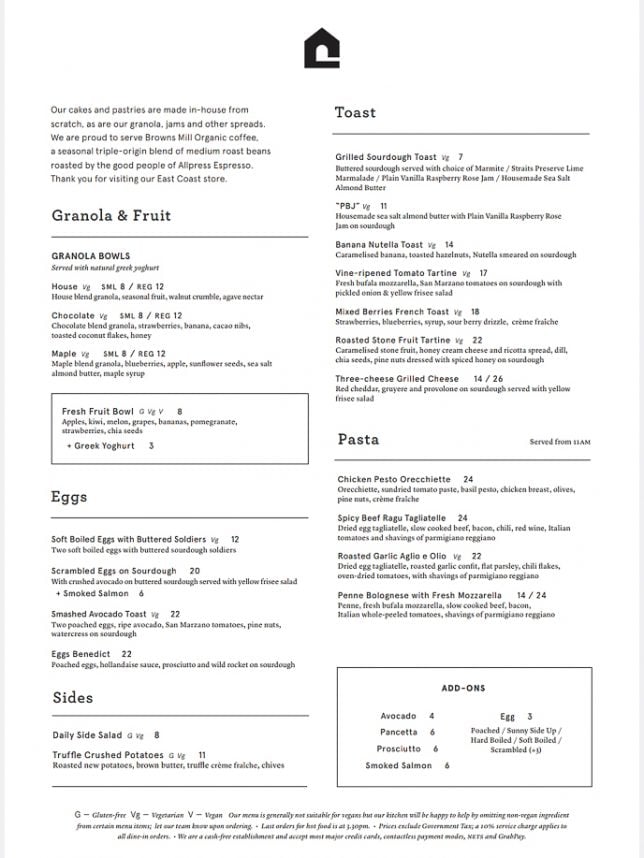 Plain Vanilla East Coast Menu