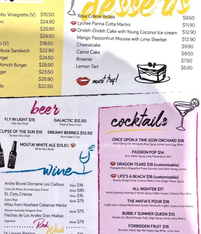 RATIO Ion Orchard Menu Drinks