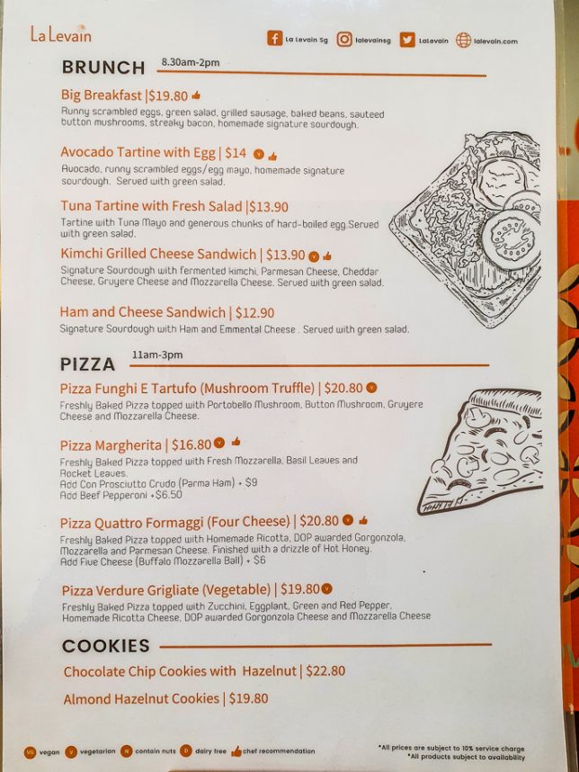 Menu of La Levain Bakery Cafe