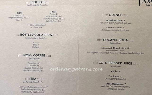 Thus Coffee Menu