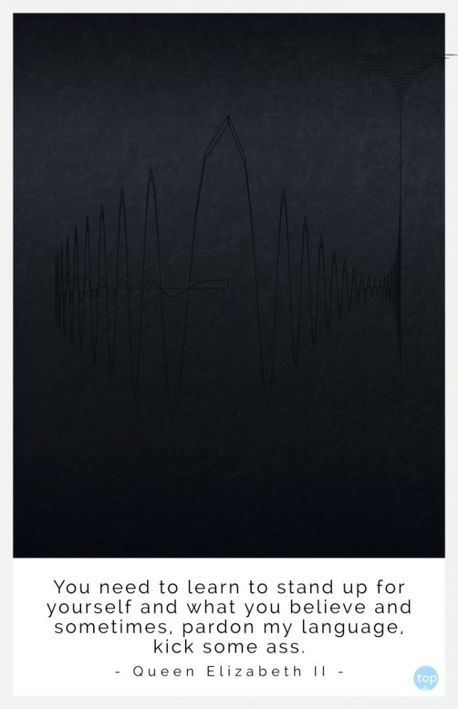 You need to learn to stand up for yourself and what you believe and sometimes, pardon my language, kick some ass.
Queen Elizabeth II 
quote