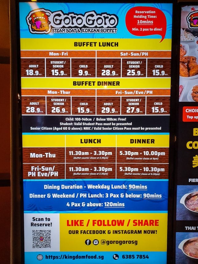 GoroGoro Steamboat & Korean Buffet Prices