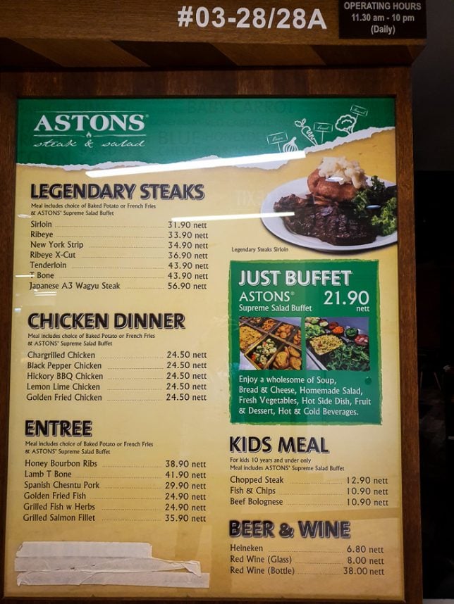 Aston Steak & Salad menu