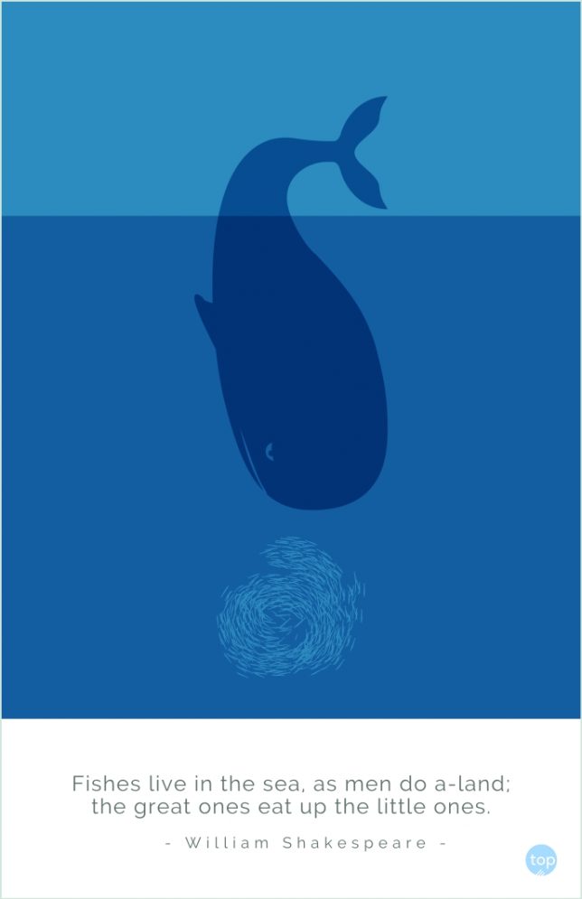 Fishes live in the sea, as men do a-land; the great ones eat up the little ones.
William Shakespeare 
quote