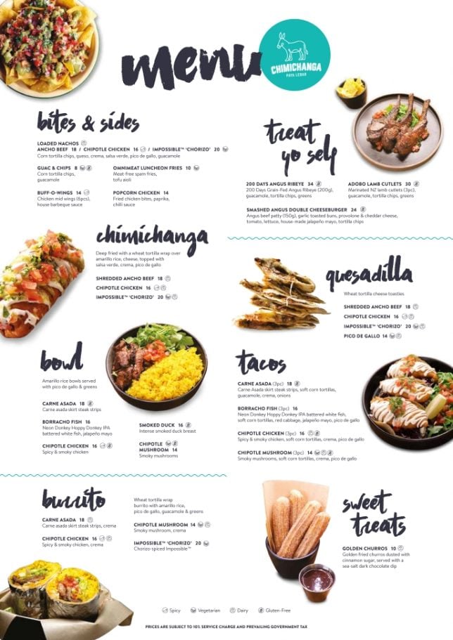 Menu of Chimichanga Paya Lebar