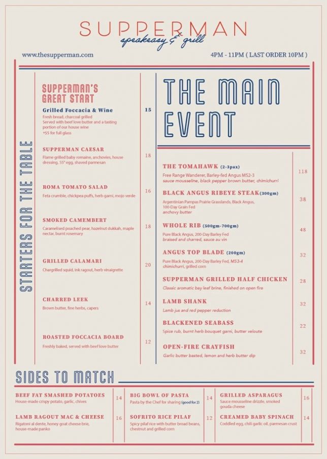 Menu of Supperman Speakeasy & Grill
