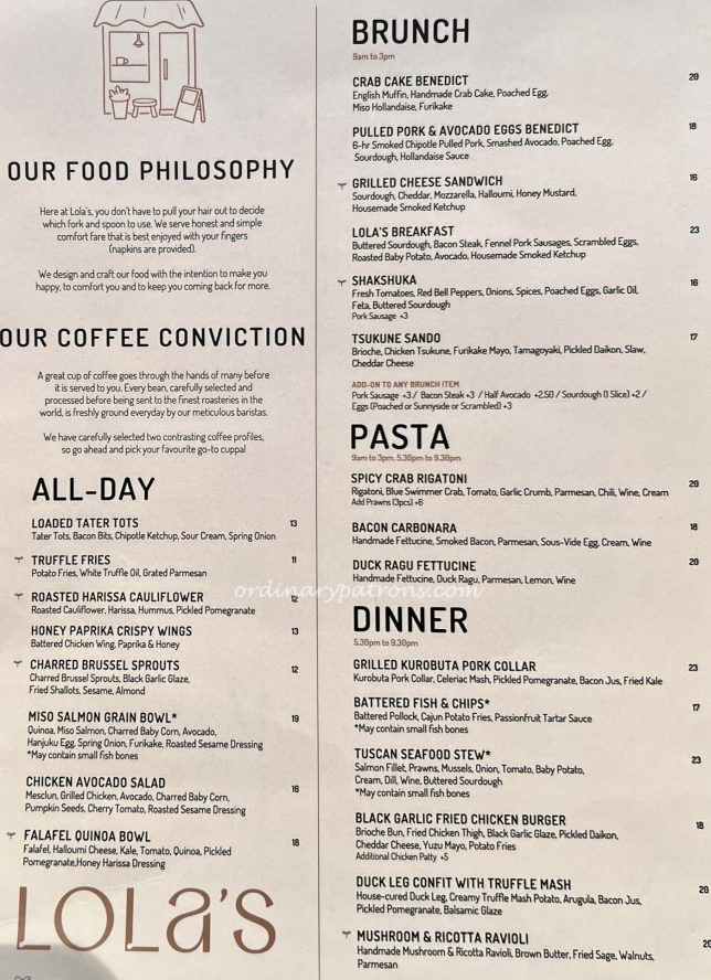Lola’s Café Holland Village menu