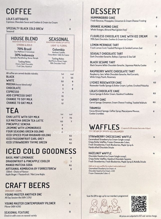 Lola’s Café Holland Village menu