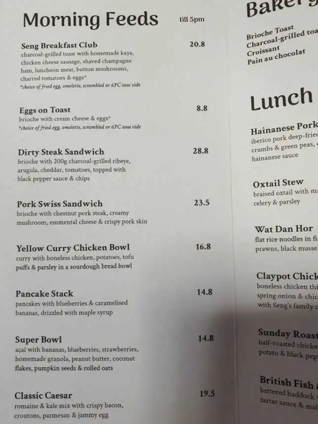 Seng House Morning Menu